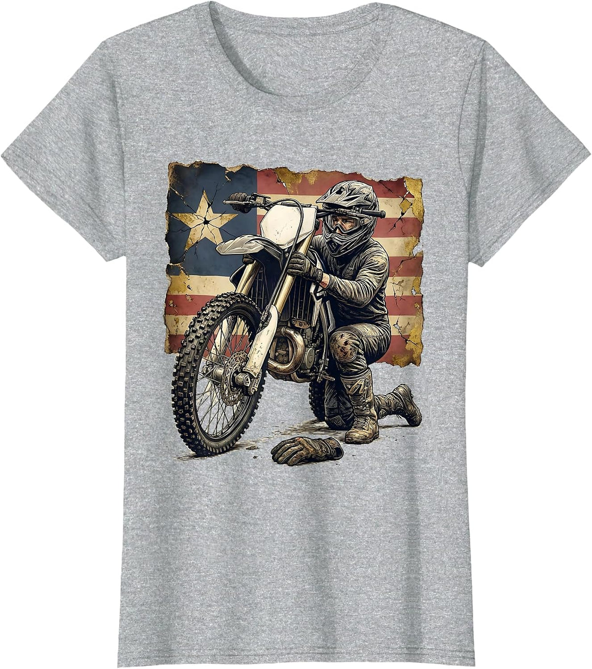Women's Helmeted Rider Fixing Bent Wheel Dirt Bike Biker Gift T-Shirt - Heather Grey