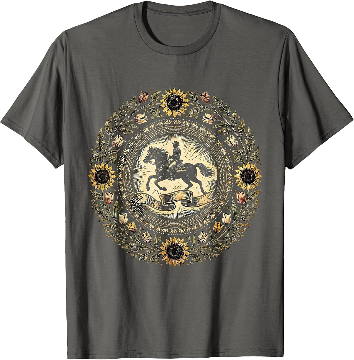 Jockey and Horse Crossing the Finish Line T-Shirt - Asphalt Grey