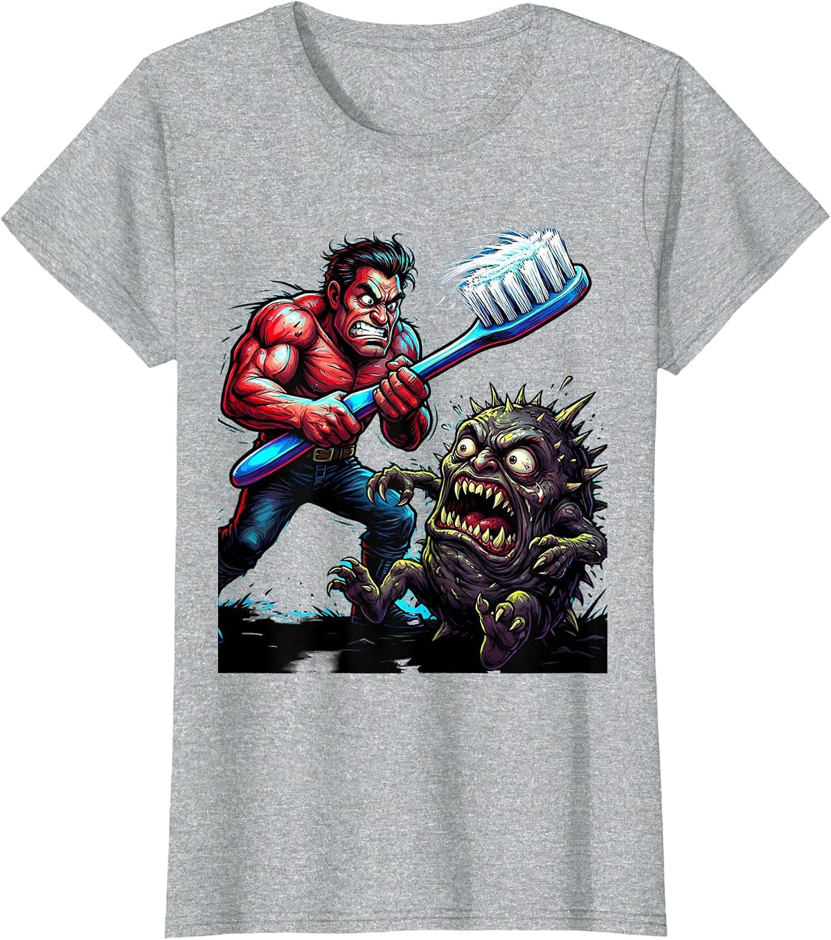 Dental Assistant Giant Toothbrush vs Cavity Monster T-Shirt - Heather Grey
