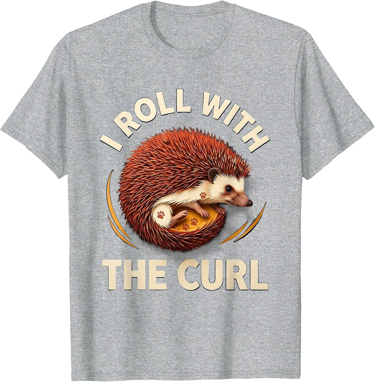 Men's I Roll With The Curl Cute Hedgehog Lover Funny Animal Humor T-Shirt - Heather Grey