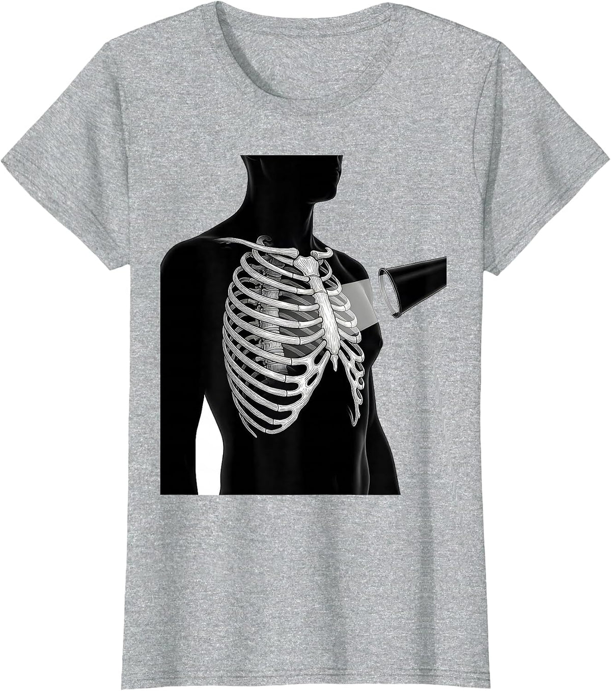 Women's Radiology Tech Profile Chest Ribcage Line Art T-Shirt - Heather Grey
