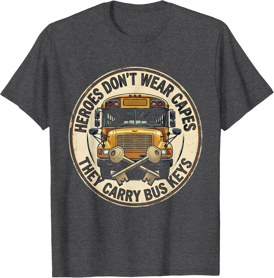 Men's Heroes Don't Wear Capes, They Carry Bus Keys Vintage T-Shirt - Dark Heather Grey