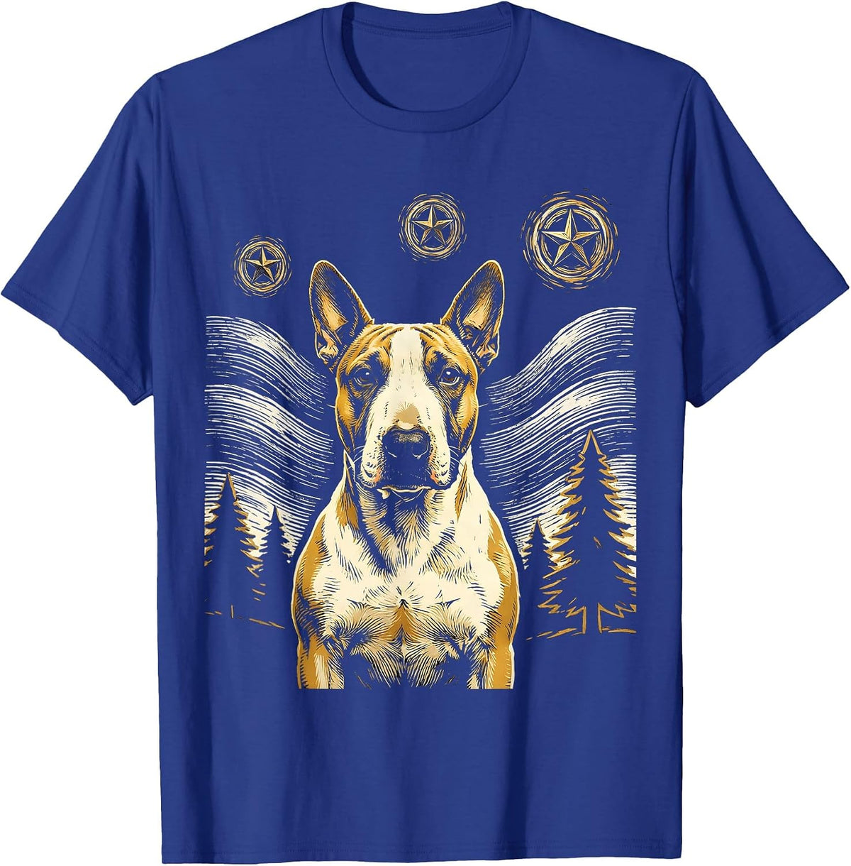Men's Bull Terrier Dog Van Gogh Style Starry Night Graphic T-Shirt - Royal Blue