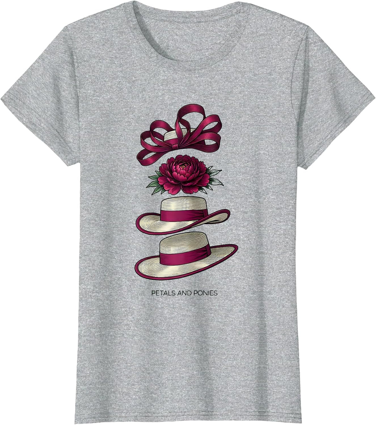 Petals and Ponies Floral Derby Fashion Design T-Shirt - Heather Grey
