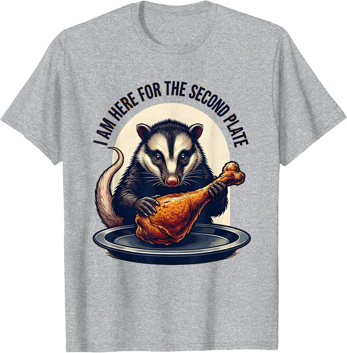 Men's I Am Here For The Second Plate Funny Opossum Thanksgiving T-Shirt - Heather Grey