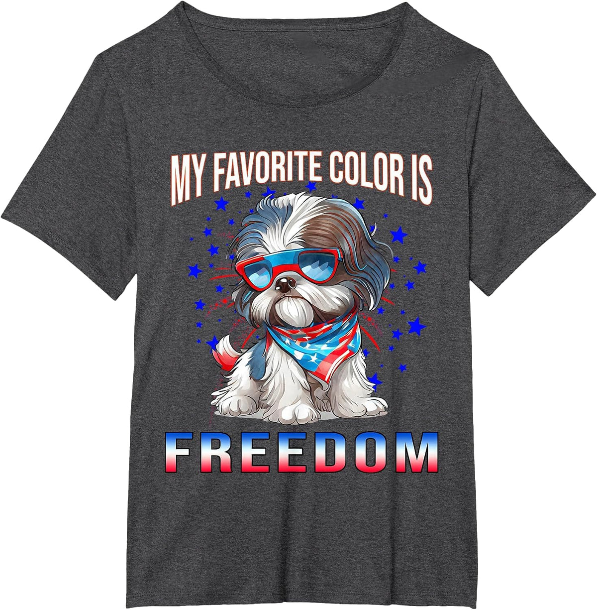 Shih_Tzu Dog American Flag Patriotic 4th of July T-Shirt - Dark Heather Grey