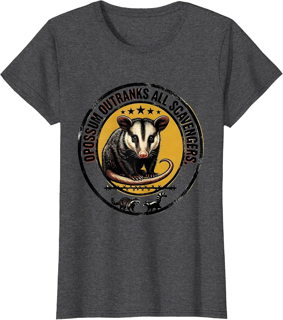 Women's Opossum Outranks All Scavengers Funny Animal Meme Possum T-Shirt - Dark Heather Grey