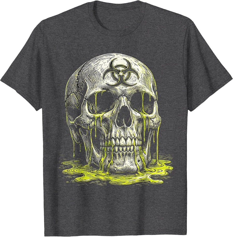 Men's Rabies Skull Biohazard Slime Graphic Design T-Shirt - Dark Heather Grey