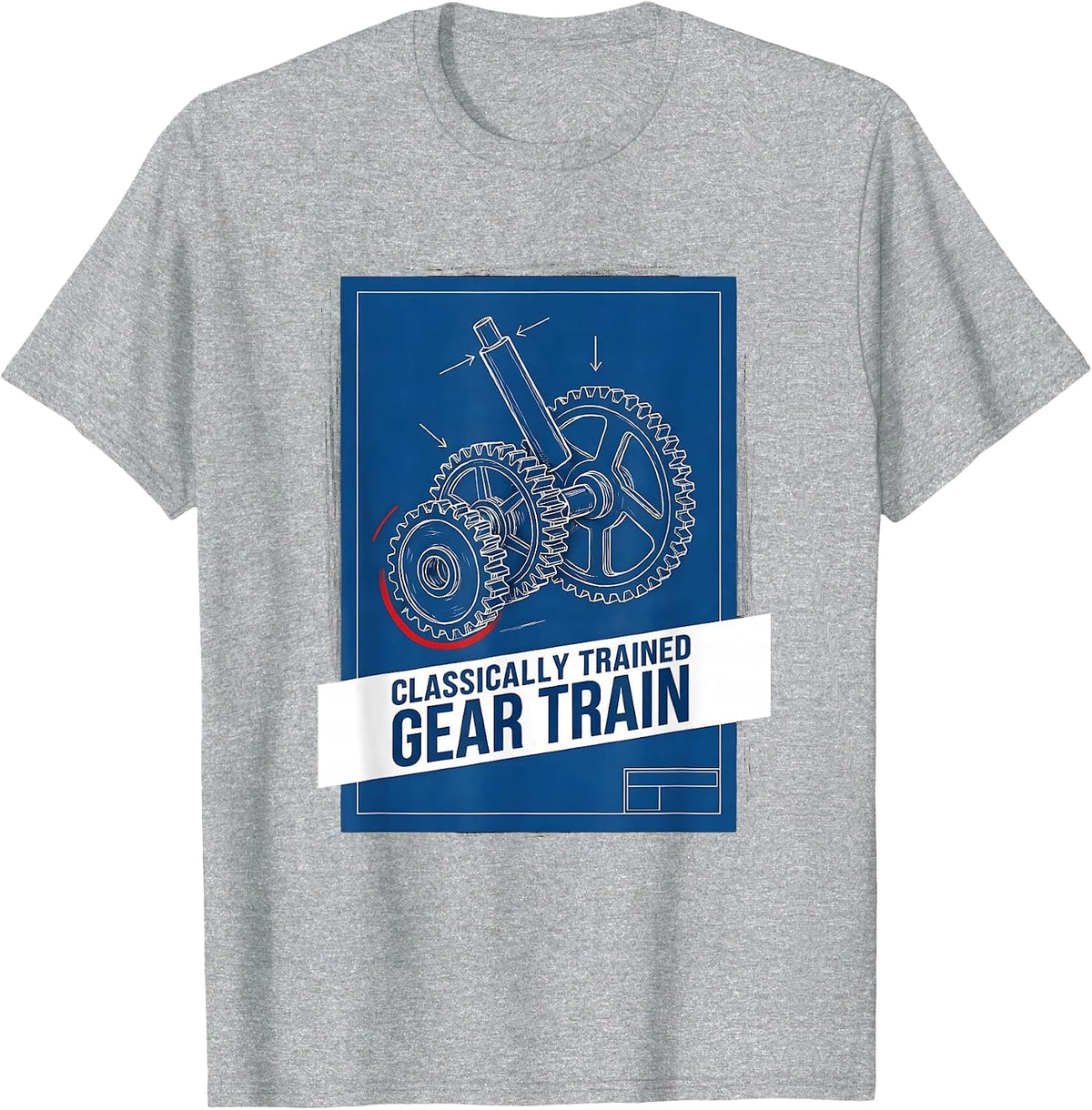 Men's Classically Trained Gear Train Technical Blueprint Retro T-Shirt - Heather Grey