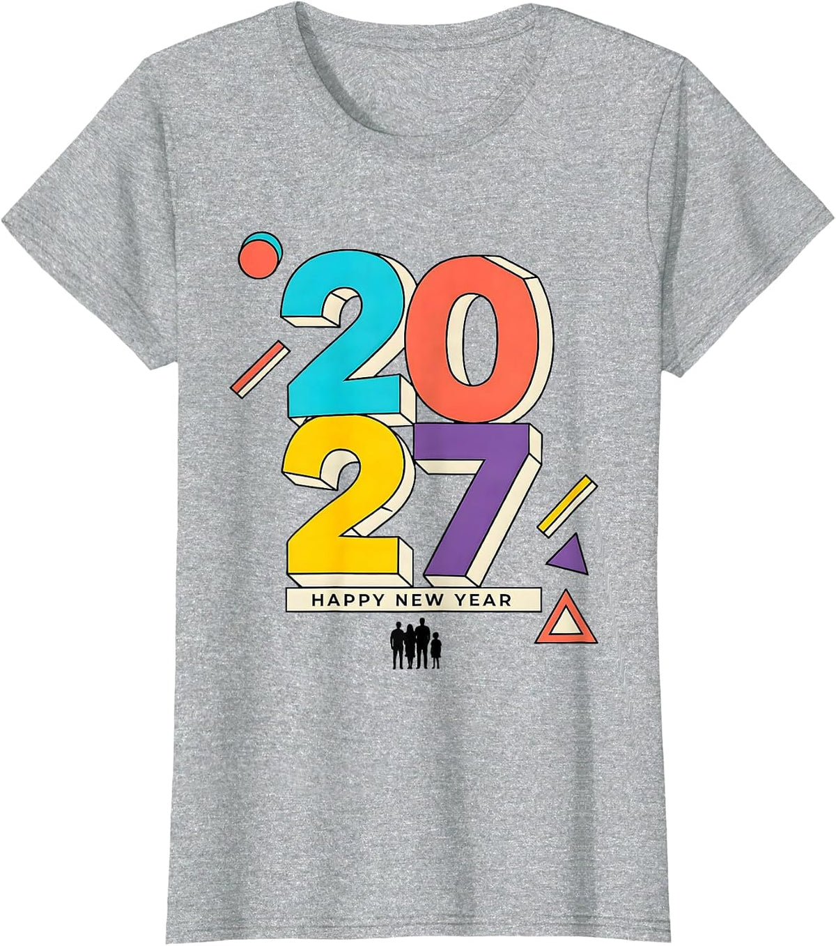 Happy New Year 2027 Memphis Postmodern Family Party T-Shirt - Heather Grey