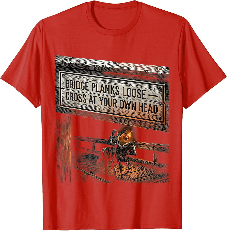Men's Bridge Planks Loose Cross At Your Own Head Gothic Halloween T-Shirt - Red