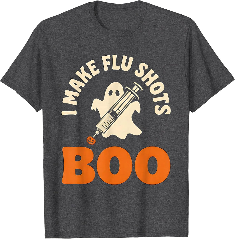 Men's I Make Flu Shots Boo Funny Nurse Ghost Halloween Vaccine T-Shirt - Dark Heather Grey