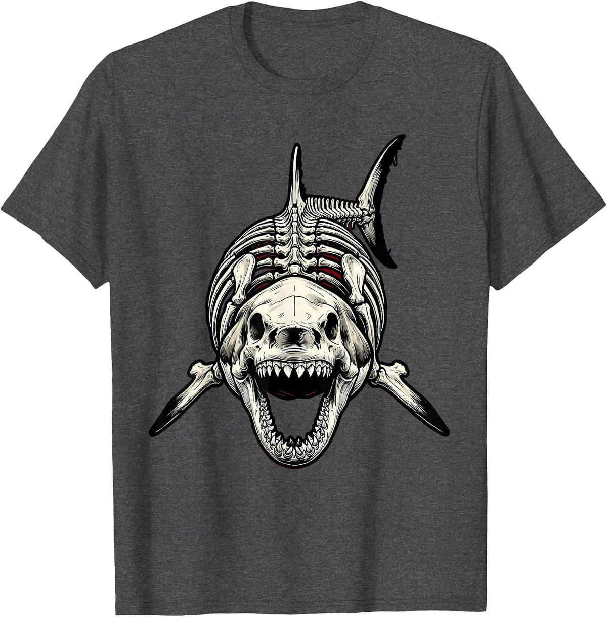 Men's Shark Skeleton Museum Pose Graphic T-Shirt - Dark Heather Grey