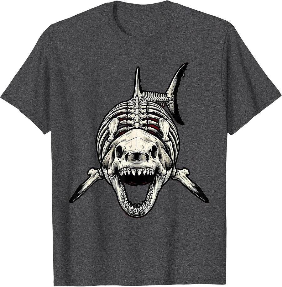 Men's Shark Skeleton Museum Pose Graphic T-Shirt - Dark Heather Grey