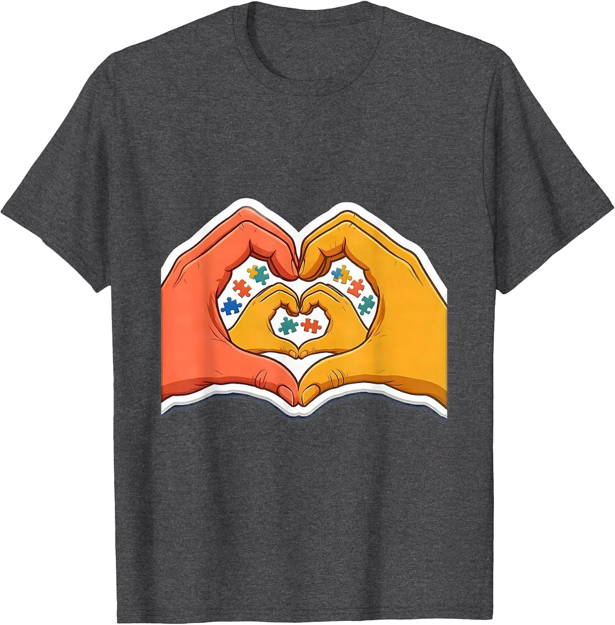 Men's Special Education Heart Hands Illustration T-Shirt - Dark Heather Grey
