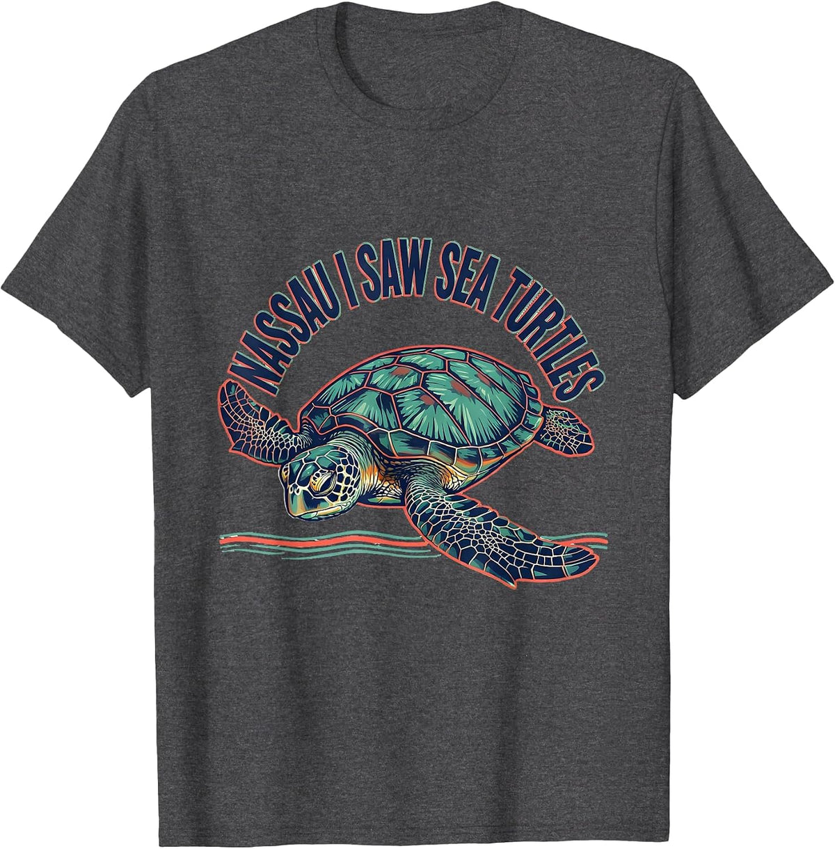 Men's NASSAU I SAW SEA TURTLES Screenprint Tropical Souvenir T-Shirt - Dark Heather Grey