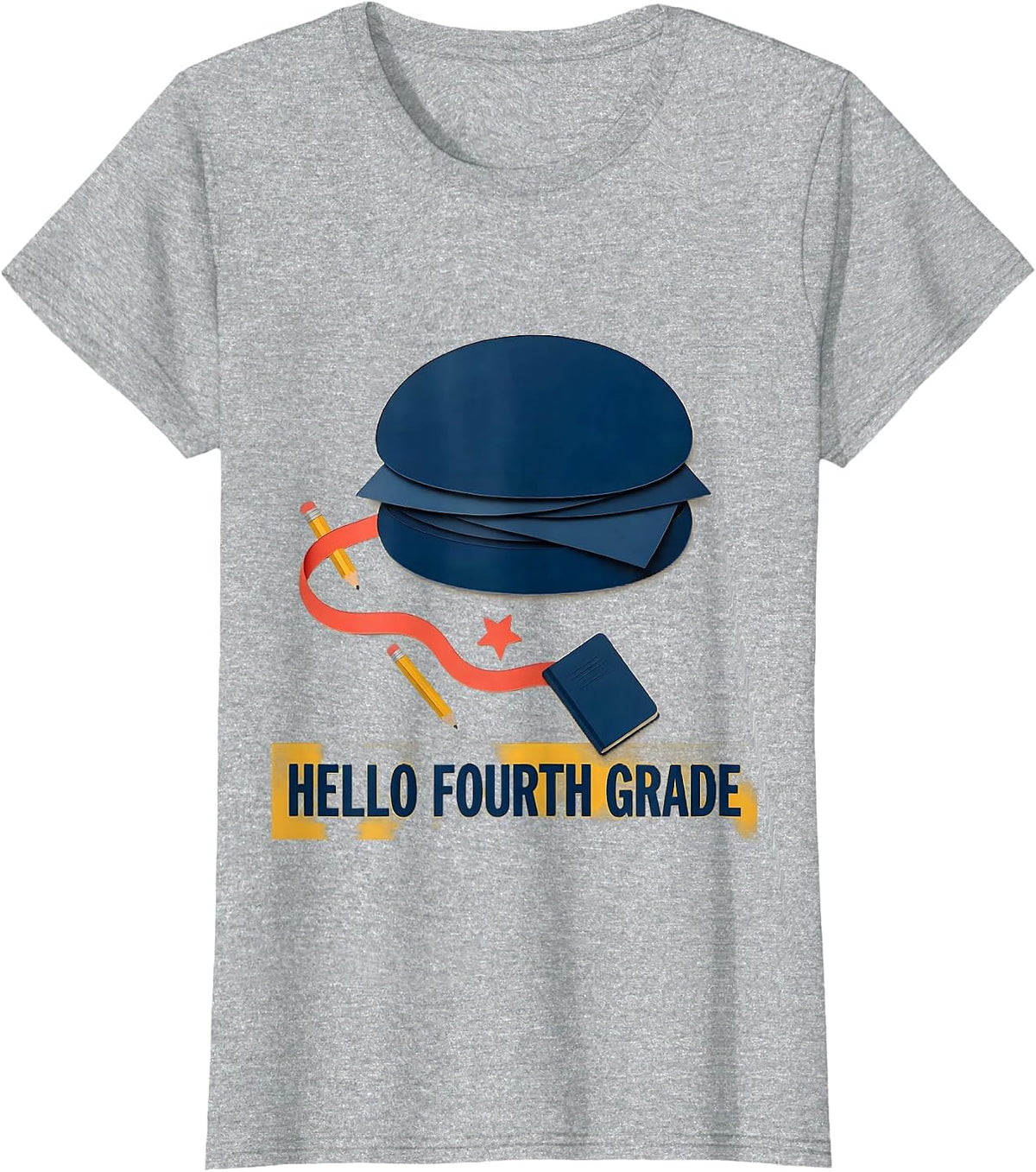Hello Fourth Grade Messy Bun Back To School Girls Humor T-Shirt - Heather Grey