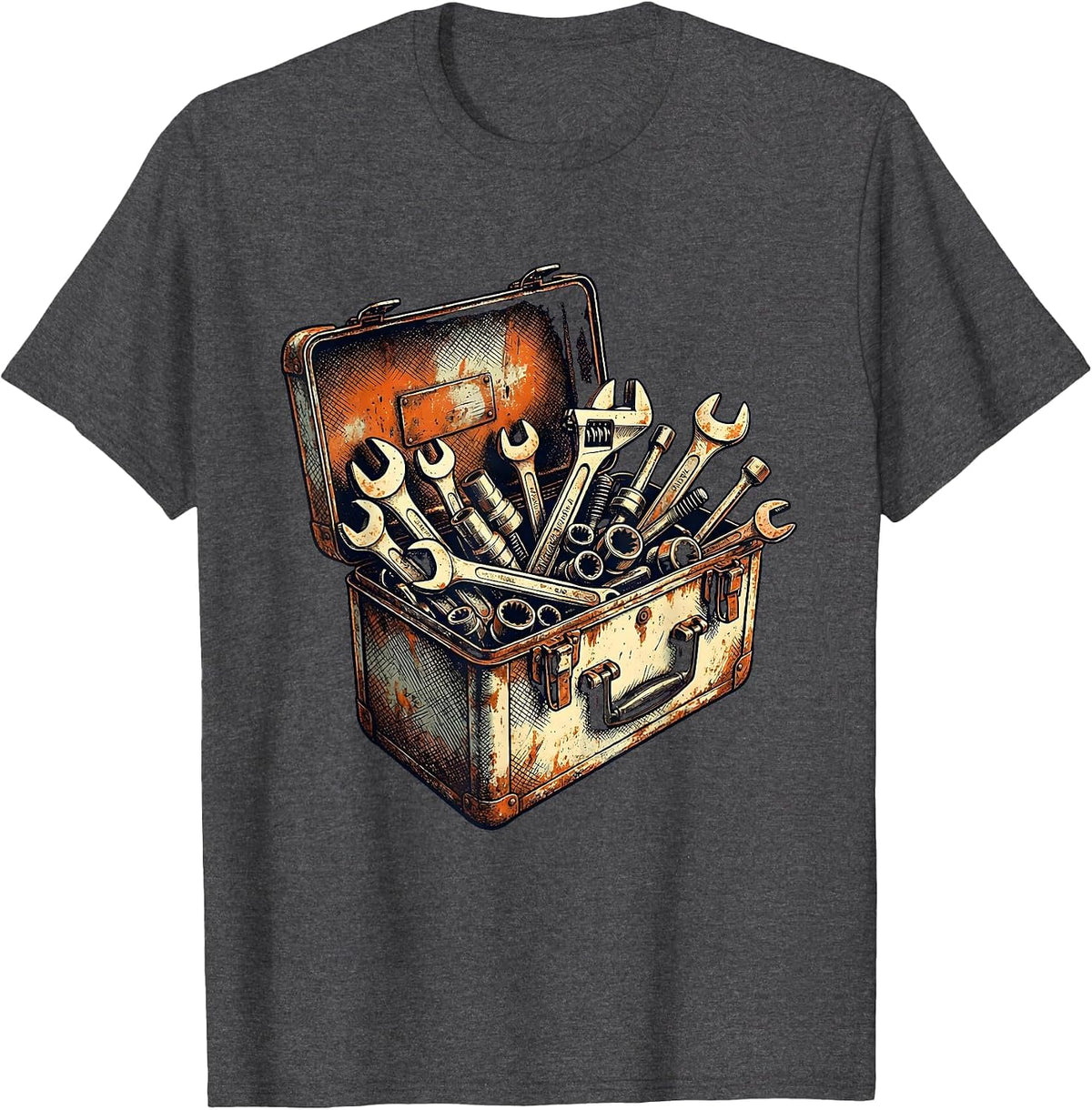 Men's Mechanic Toolbox Overflowing Wrenches Graphic T-Shirt - Dark Heather Grey
