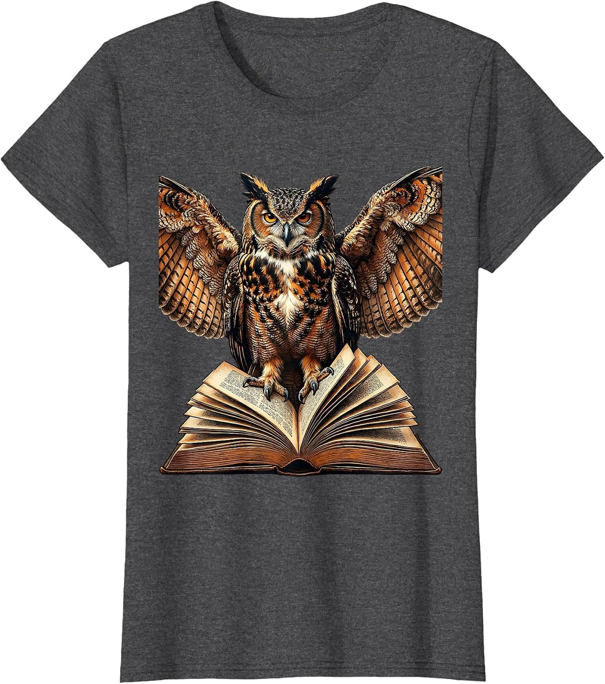 Women's Owl on Open Textbook College Graphic T-Shirt - Dark Heather Grey