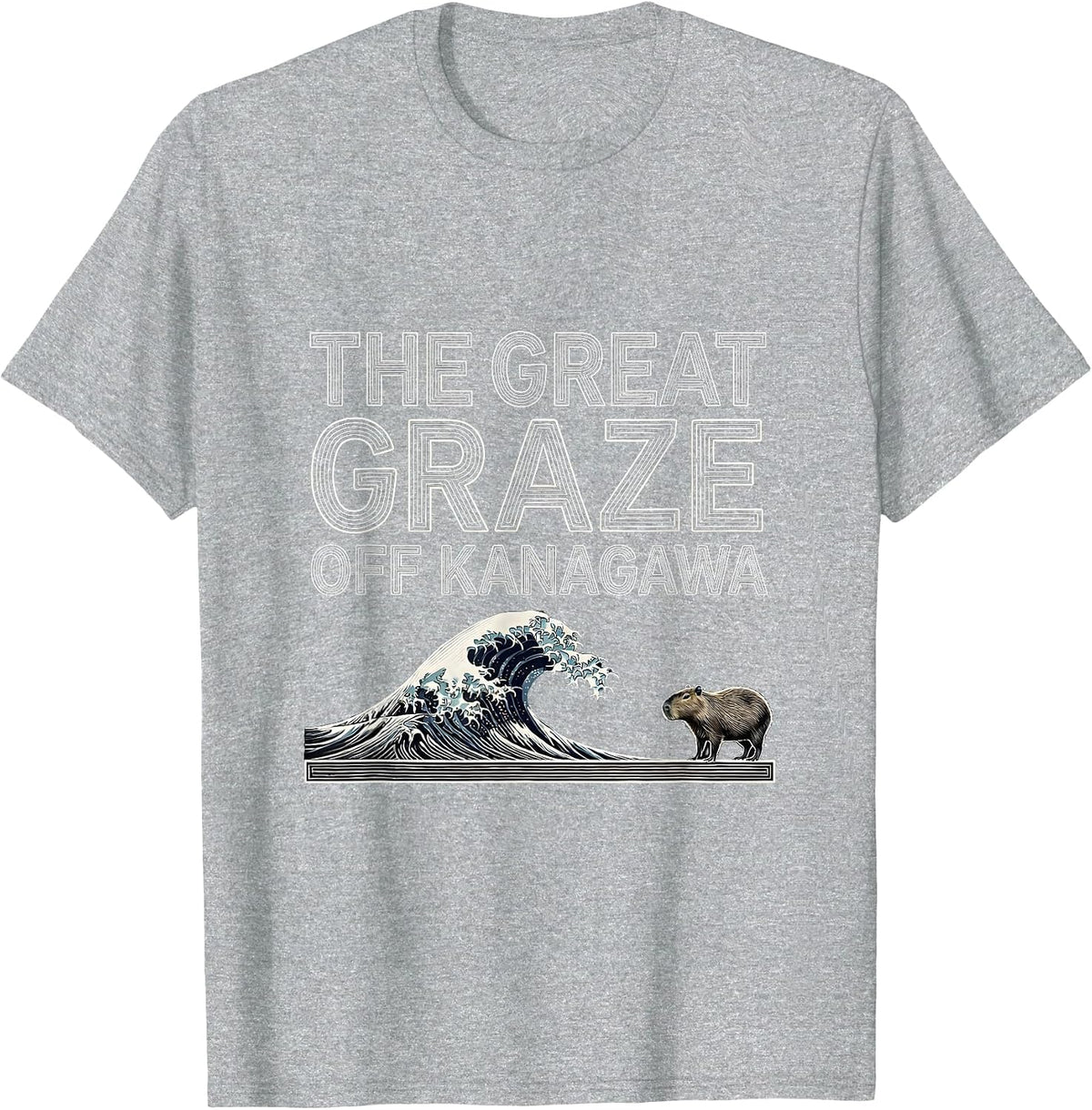 Men's The Great Graze off Kanagawa Funny Capybara Japanese Art T-Shirt - Heather Grey