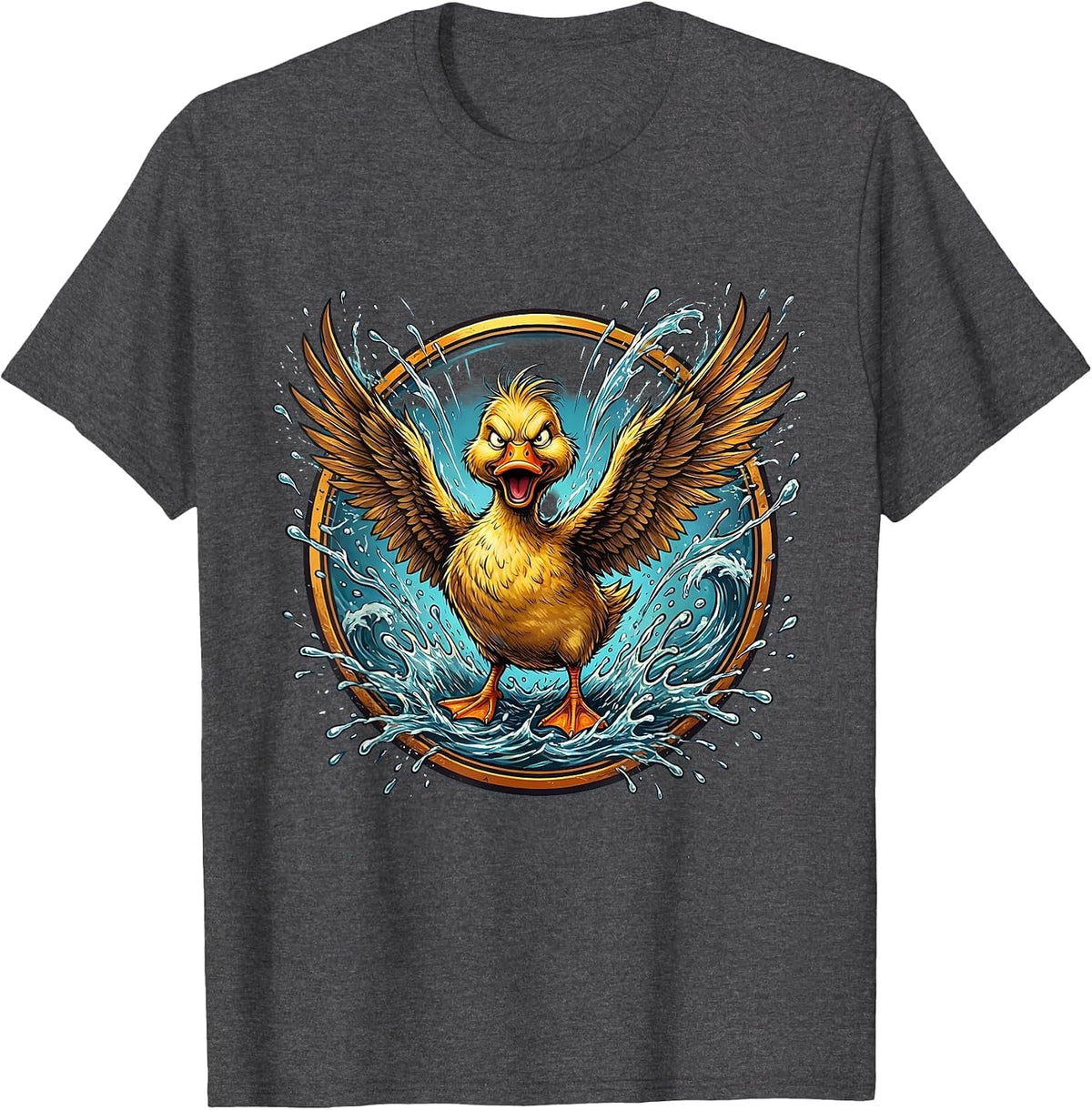 Angry Duck Splashing Water Funny Duck Lover T-Shirt - Dark Heather Grey