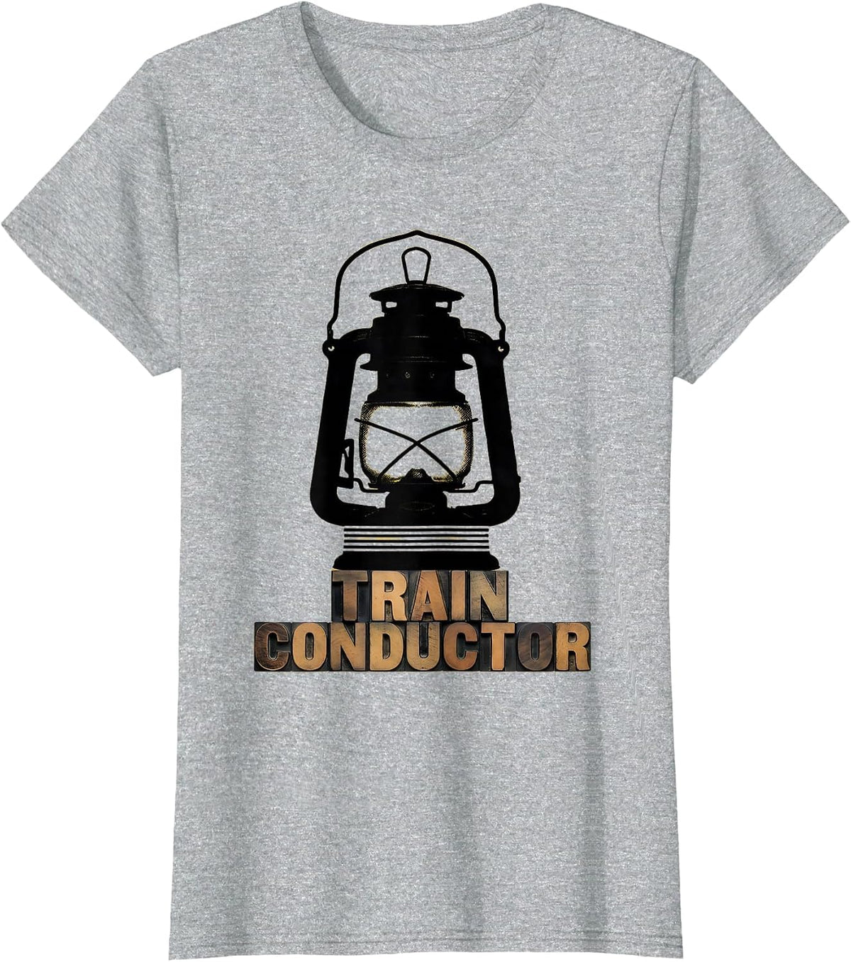 Train Conductor Wood Type Letterpress Halloween Costume T-Shirt - Heather Grey