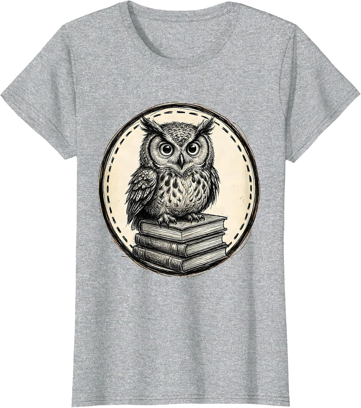 Owl on Books Kindergarten Teacher Gift T-Shirt - Heather Grey