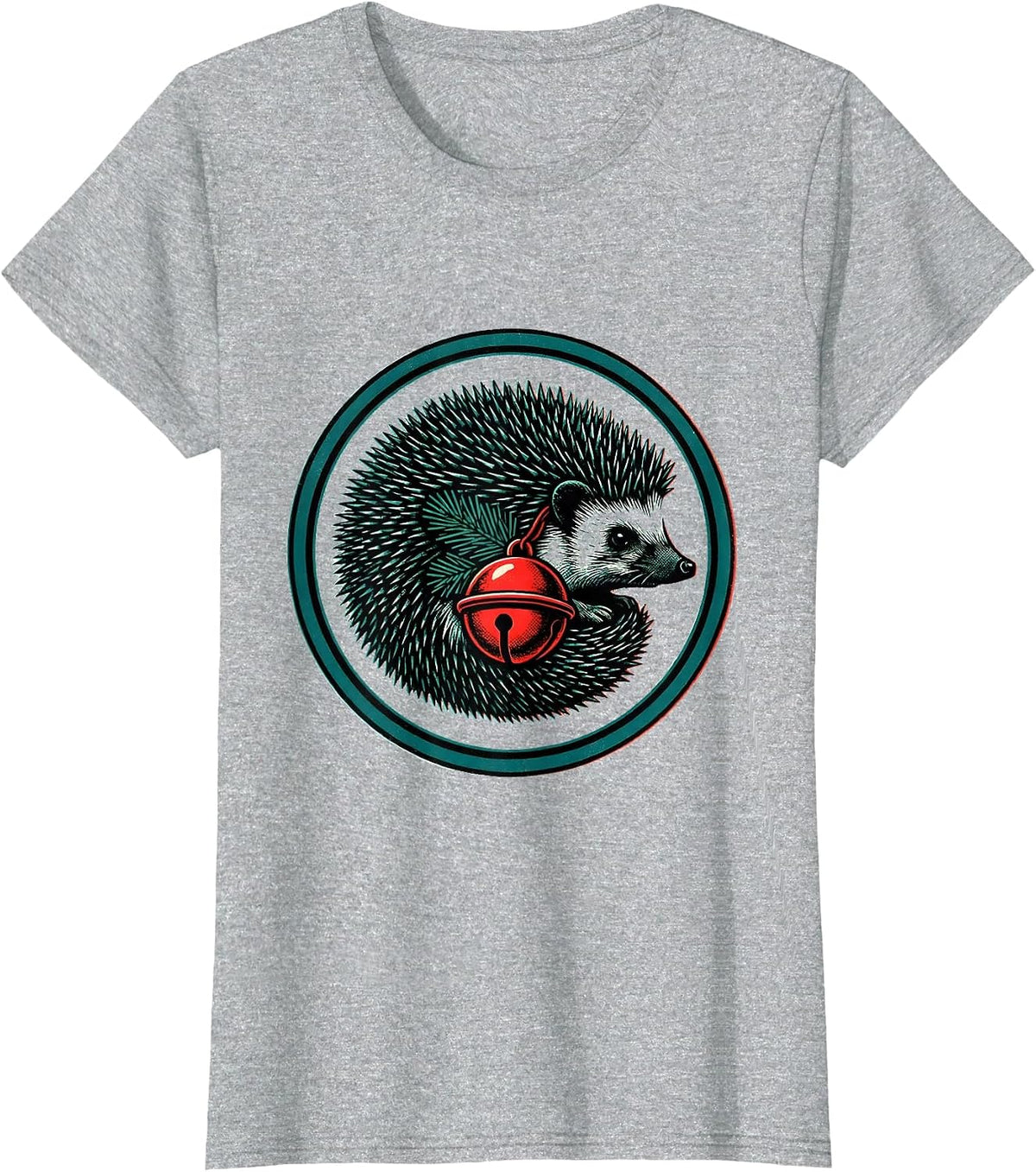 Sealed Hedgehog Jingle Bell Cute Christmas Animal Lover T-Shirt - Heather Grey