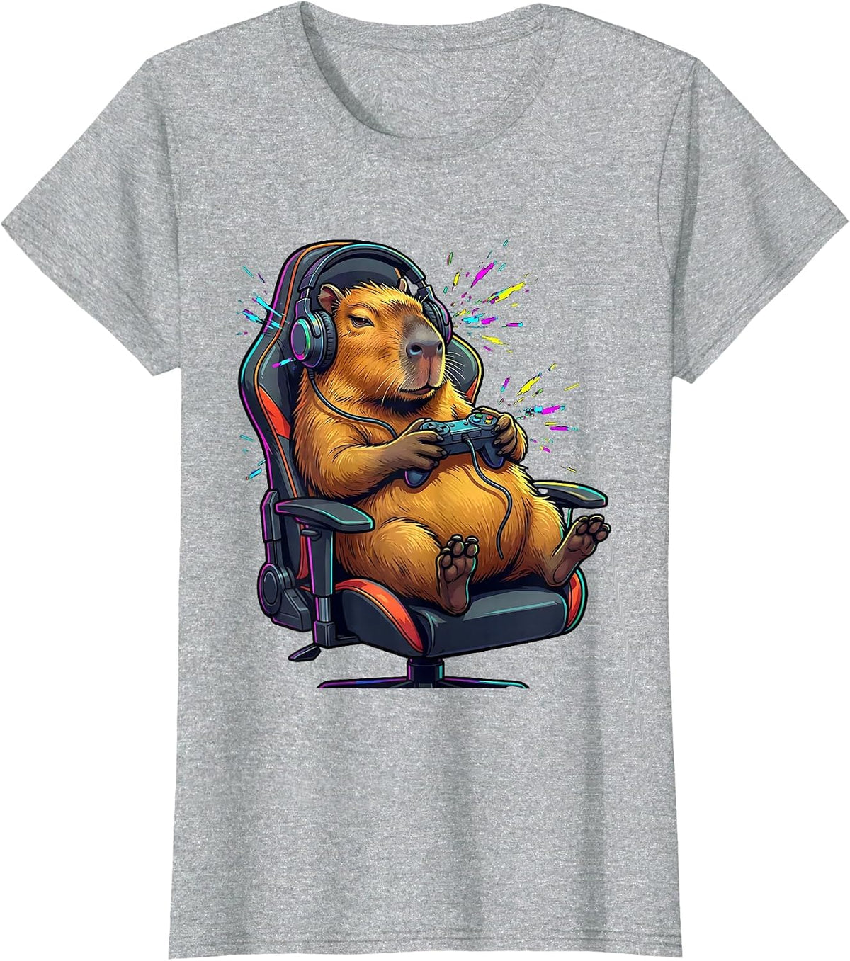 Capybara Gamer Funny Animal Lover Meme Humor T-Shirt - Heather Grey