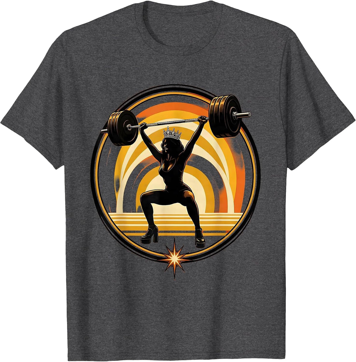 Glam Weightlifter Tiara and Heels Funny Gym Art T-Shirt - Dark Heather Grey