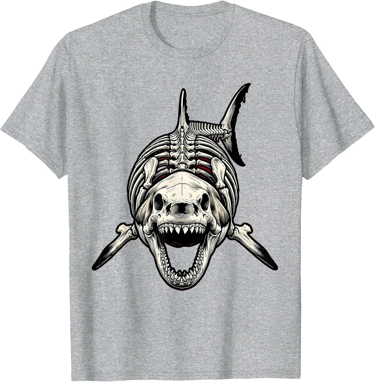 Men's Shark Skeleton Museum Pose Graphic T-Shirt - Heather Grey