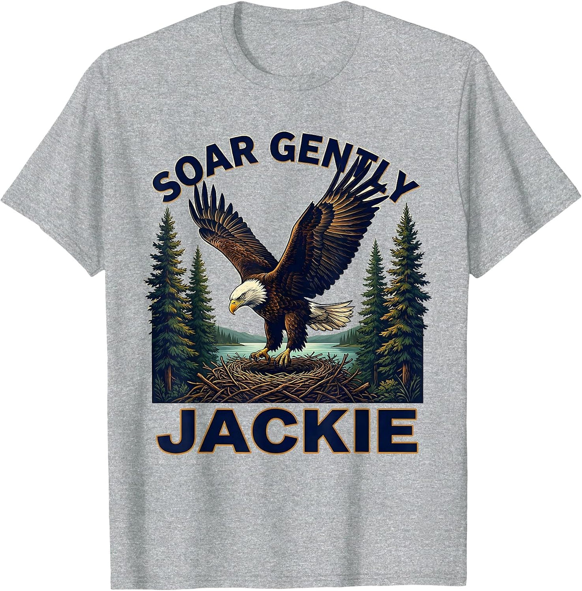 Men's Soar Gently, Jackie Vintage Eagle Memorial Tribute Big Bear T-Shirt - Heather Grey
