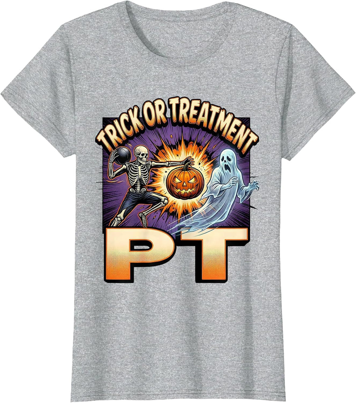 Trick Or Treatment PT Physical Therapy Halloween Therapist T-Shirt - Heather Grey