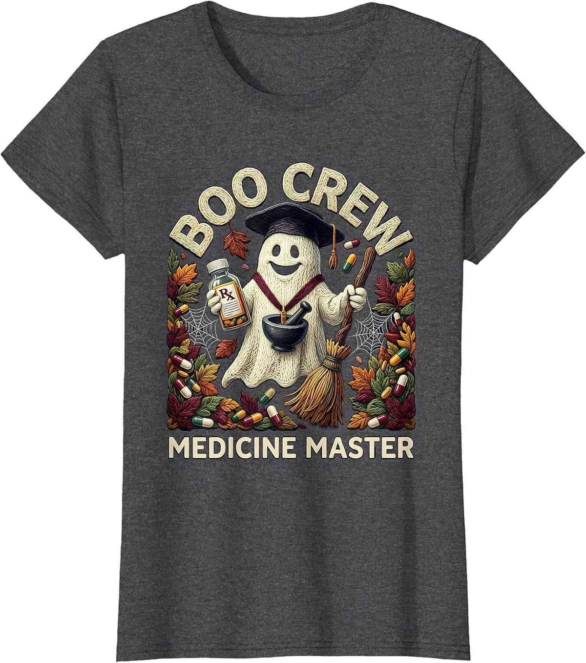 Women's Boo Crew Medicine Master Halloween Design T-Shirt - Dark Heather Grey