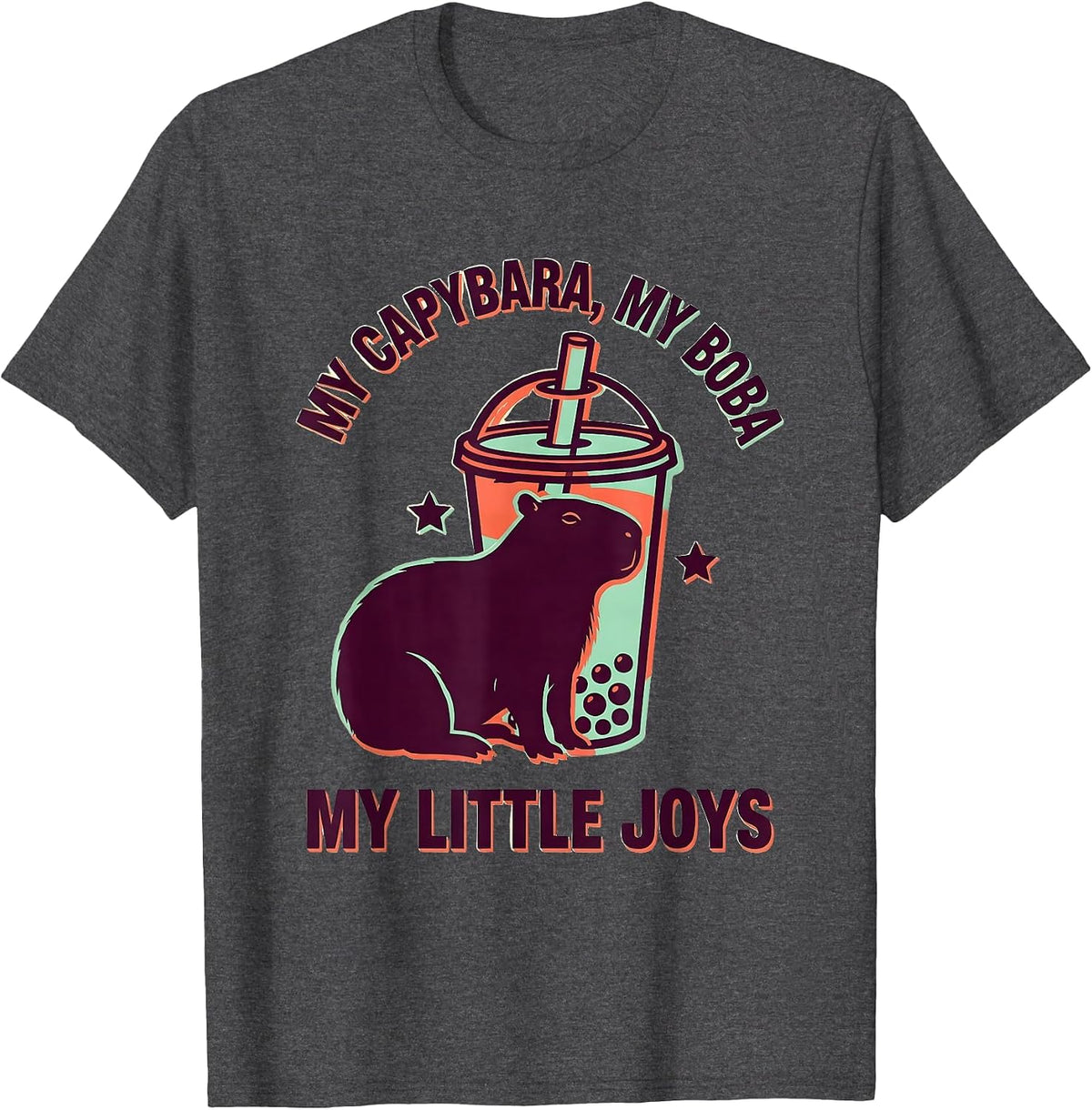 My Capybara My Boba My Little Joys Cute Kawaii Anime Animal T-Shirt - Dark Heather Grey