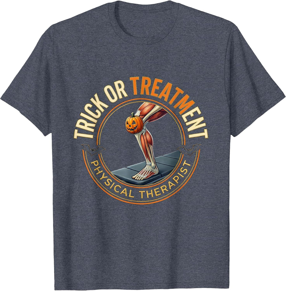 Trick Or Treatment Physical Therapist Halloween PT Emblem T-Shirt - Heather Blue