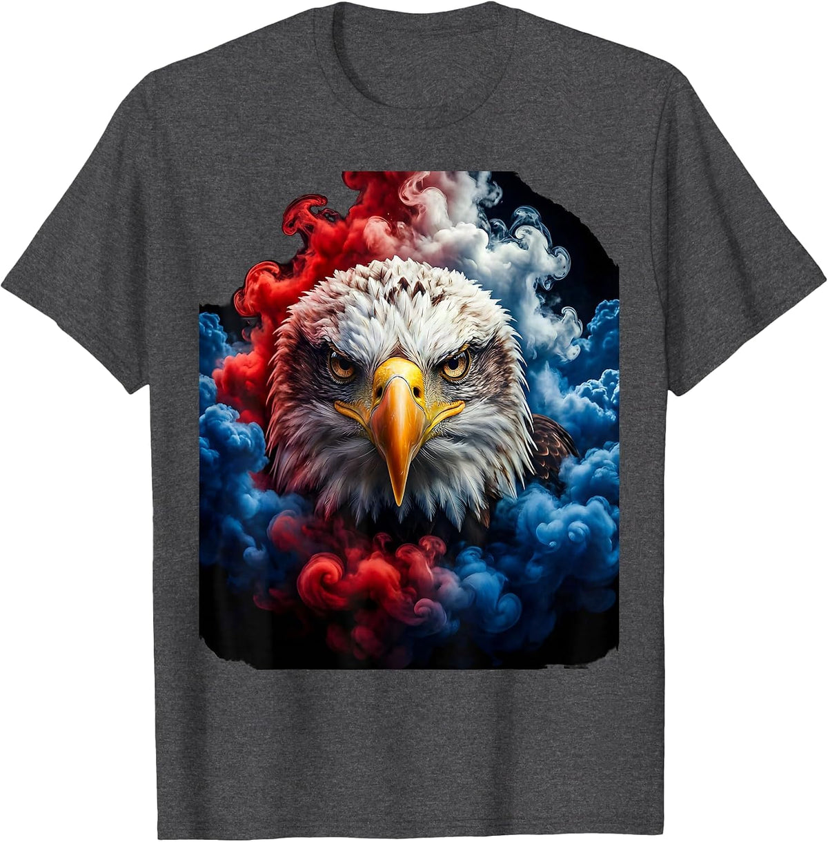 Men's Eagle Head Emerging from Storm Clouds Patriotic T-Shirt - Dark Heather Grey