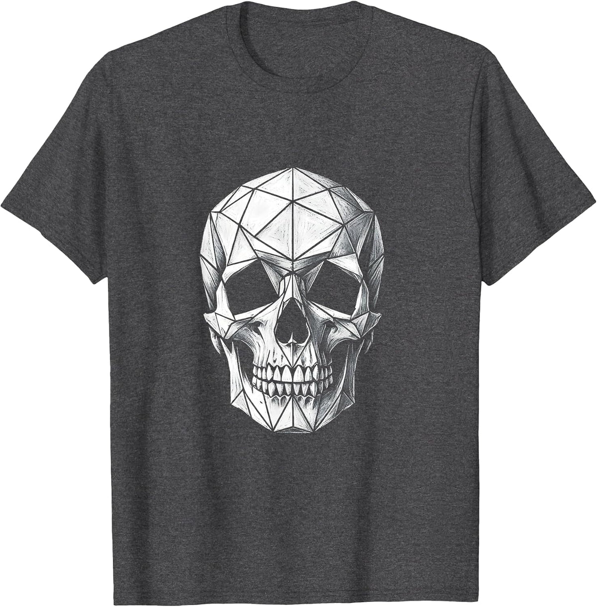 Men's Geometric Skull Math Teacher Triangle Design T-Shirt - Dark Heather Grey