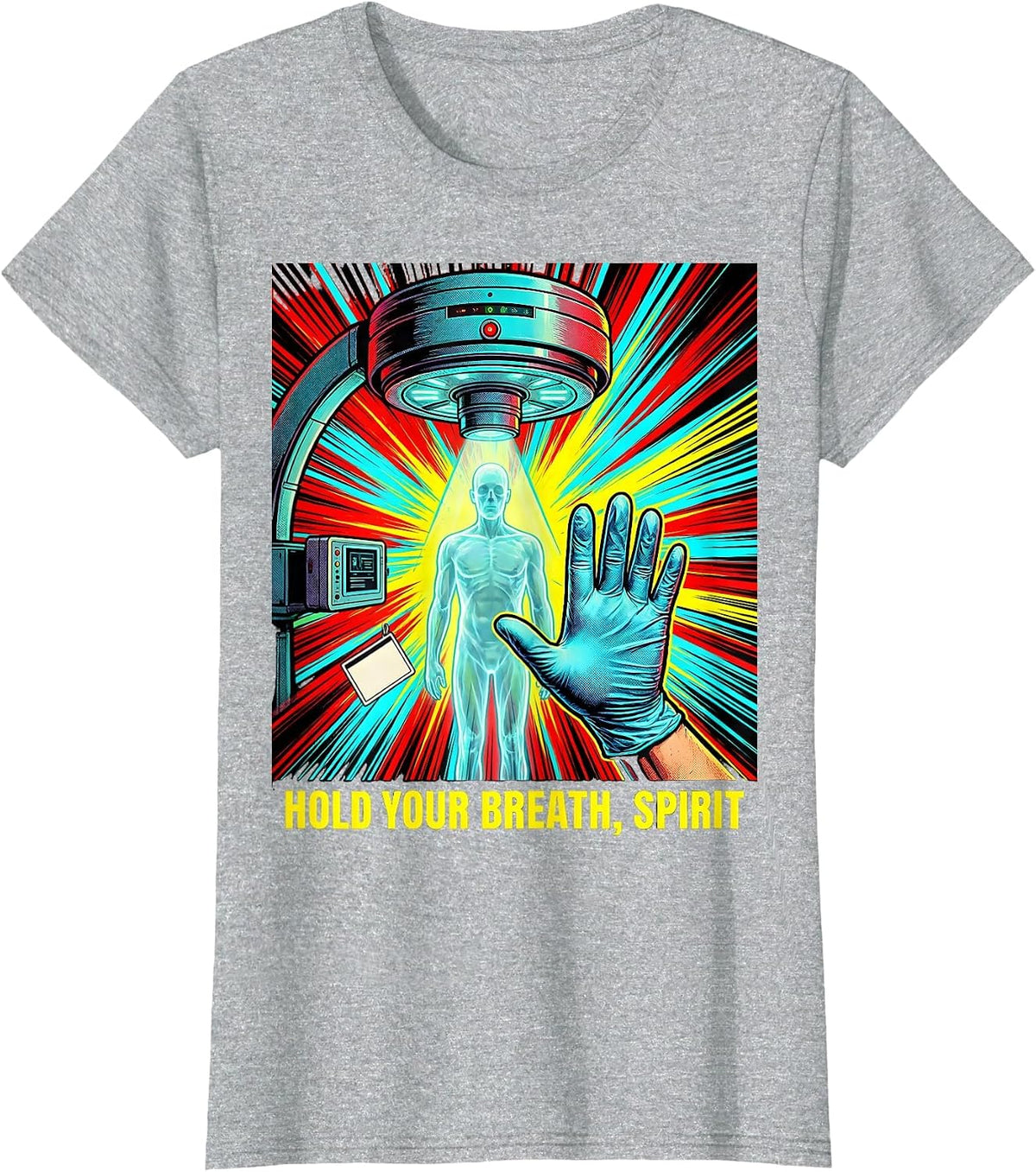 Hold Your Breath, Spirit Pop Art Radiology Tech Halloween T-Shirt - Heather Grey