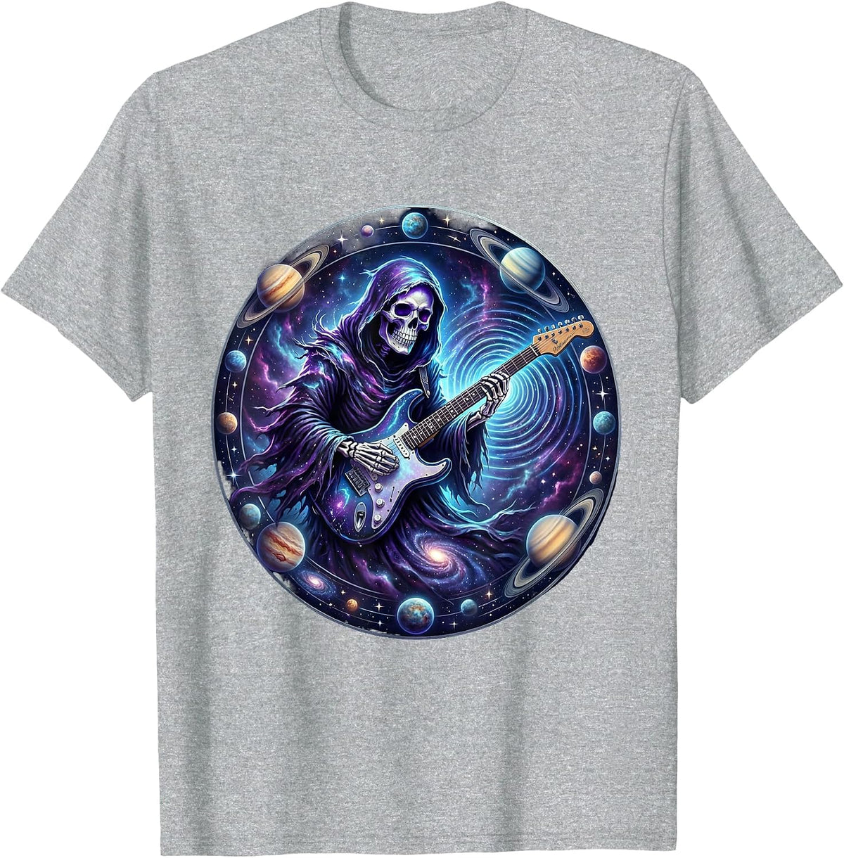 Men's Grim Reaper Electric Guitar Rock Halloween T-Shirt - Heather Grey