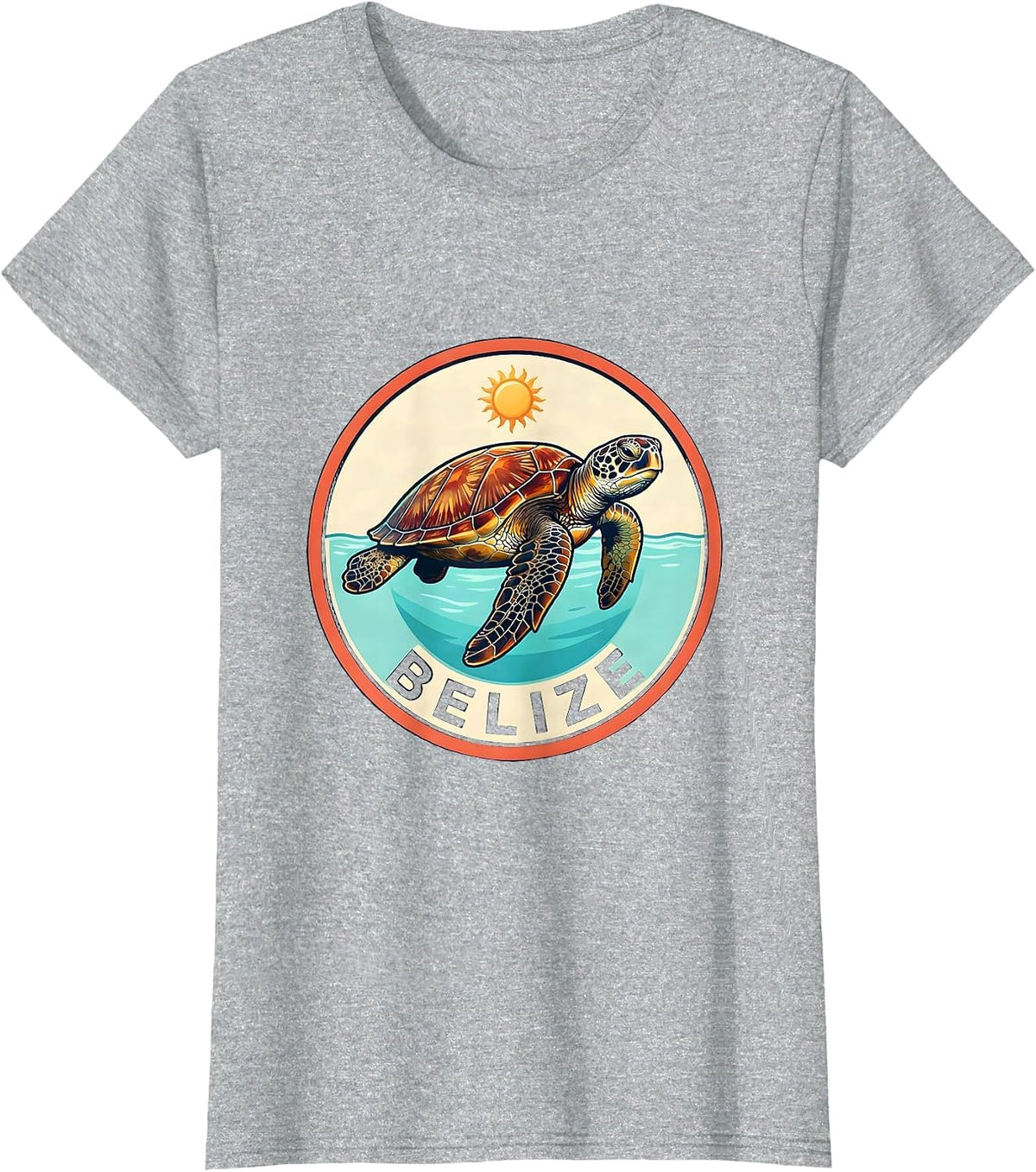 Women's Belize Vintage Sea Turtle Badge Beach Vacation Souvenir T-Shirt - Heather Grey