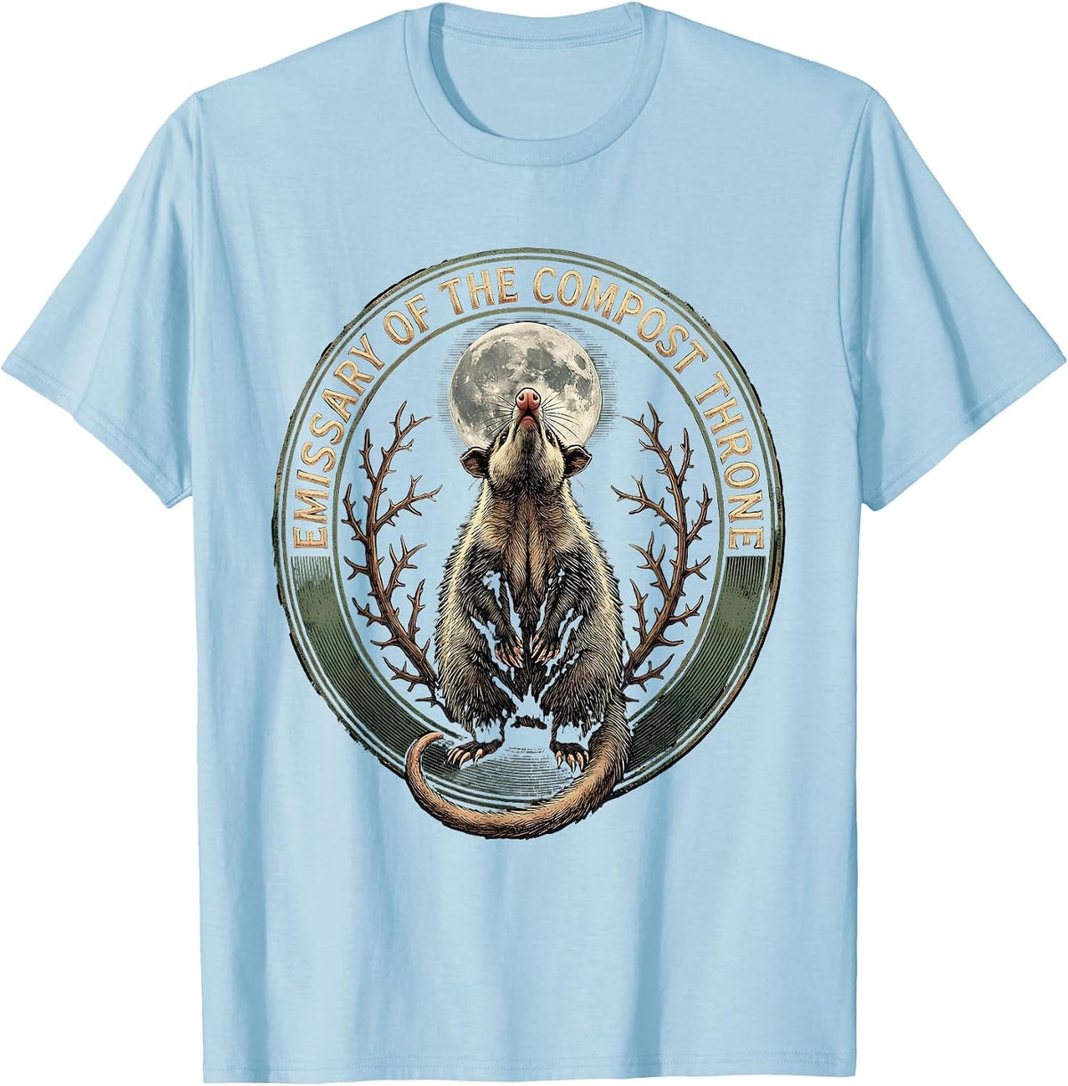 Men's Emissary Of The Compost Throne Vintage Opossum Halloween T-Shirt - Baby Blue