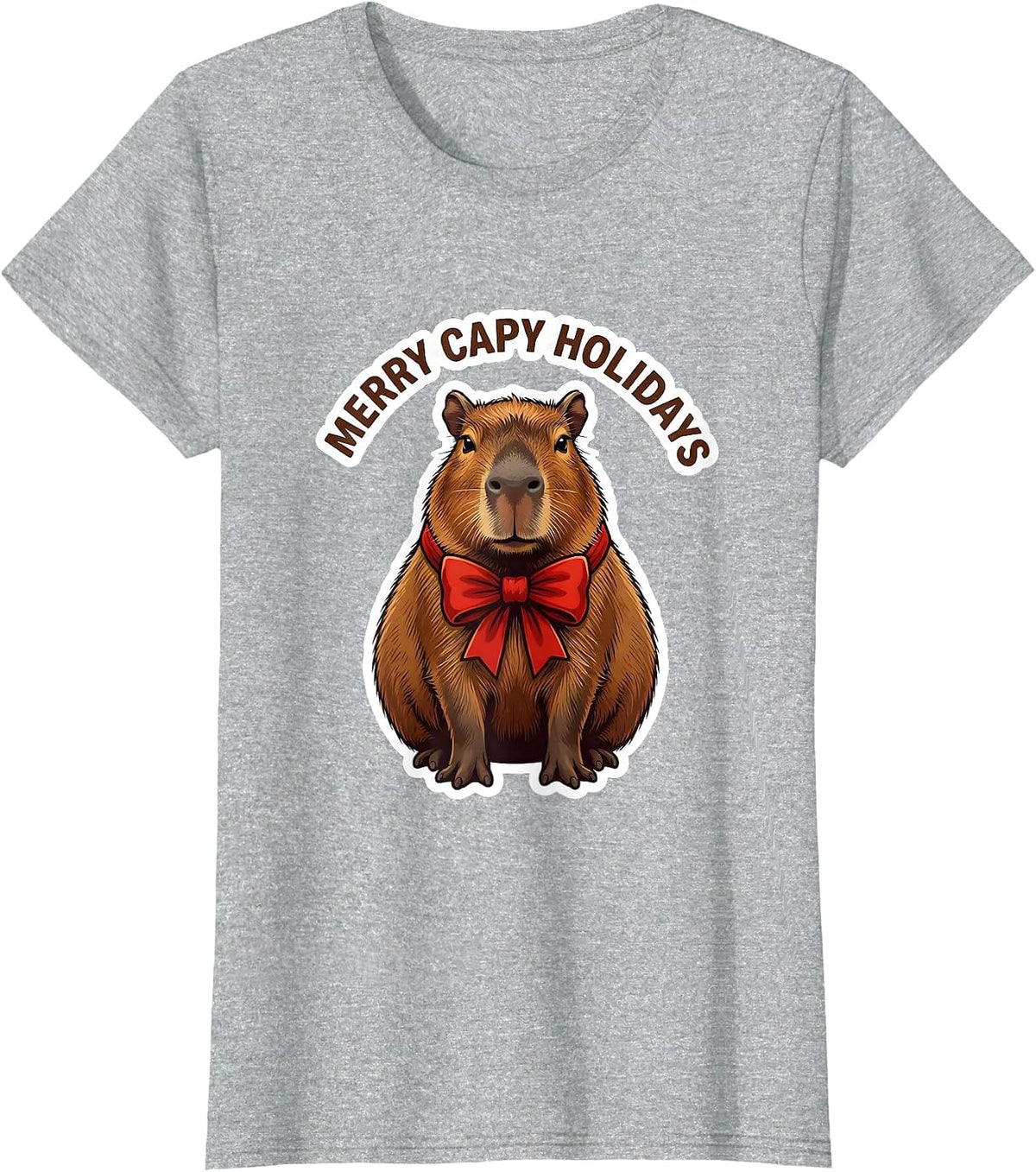 Merry Capy Holidays Funny Capybara Animal Lover Christmas T-Shirt - Heather Grey