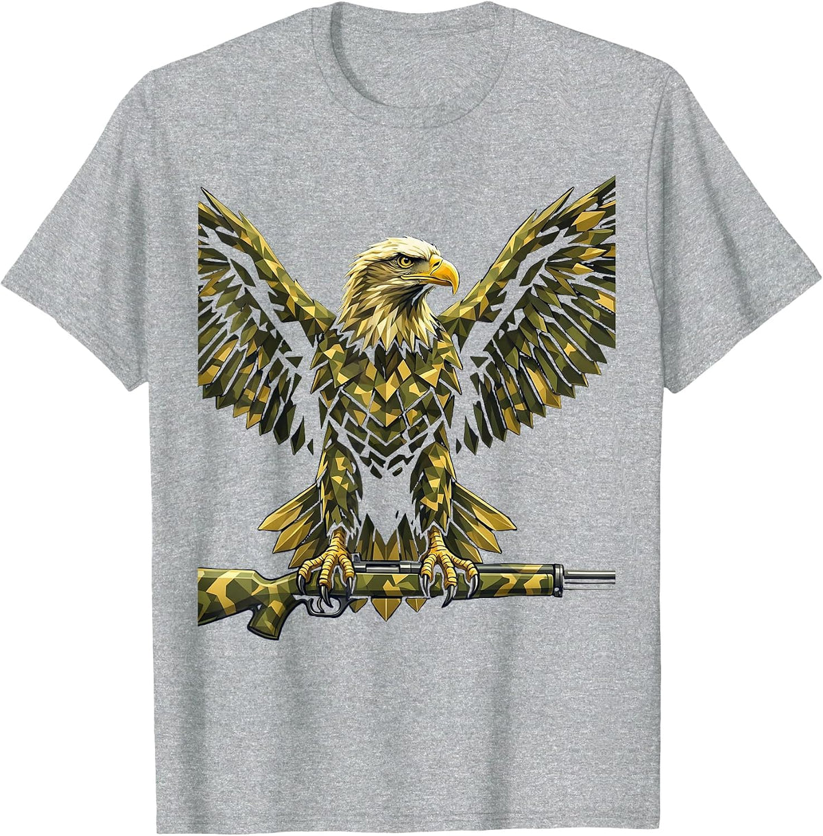 Men's Eagle Camouflage Rifle Barrel Graphic Tee T-Shirt - Heather Grey