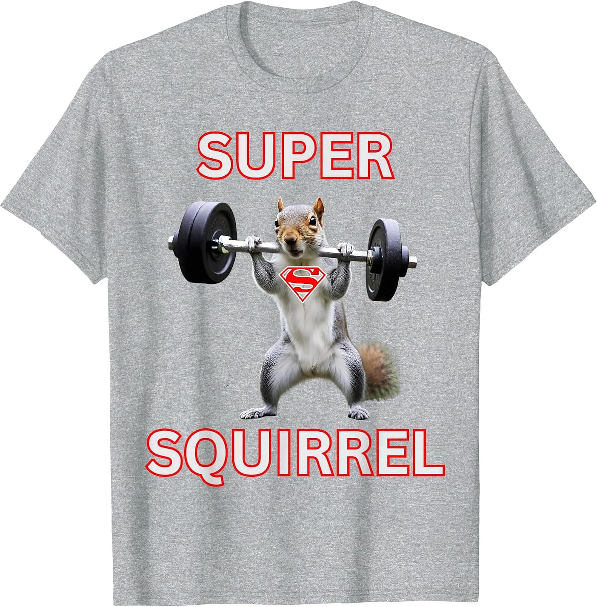 Super Squirrel Weightlifter Squirrel Superhero Costume T-Shirt - Heather Grey