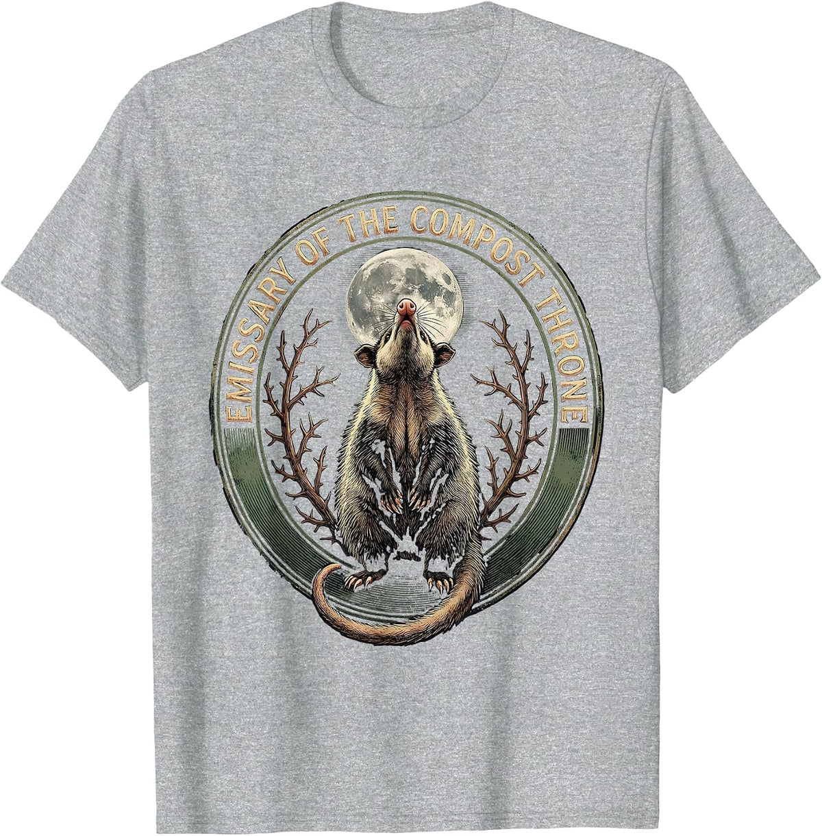 Men's Emissary Of The Compost Throne Vintage Opossum Halloween T-Shirt - Heather Grey