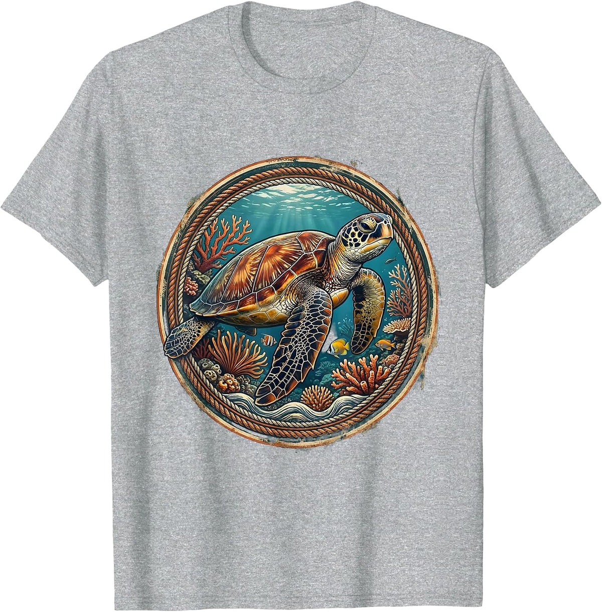 Men's Sea Turtle Coral Reef Mexico Ocean Art T-Shirt - Heather Grey