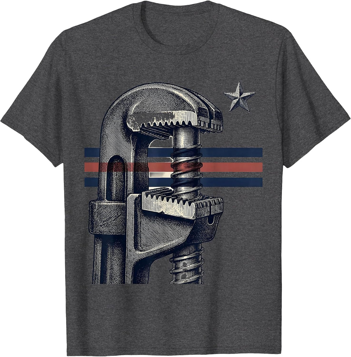 Hydraulic Pipe Tong Mechanic American Flag Oilfield Worker T-Shirt - Dark Heather Grey