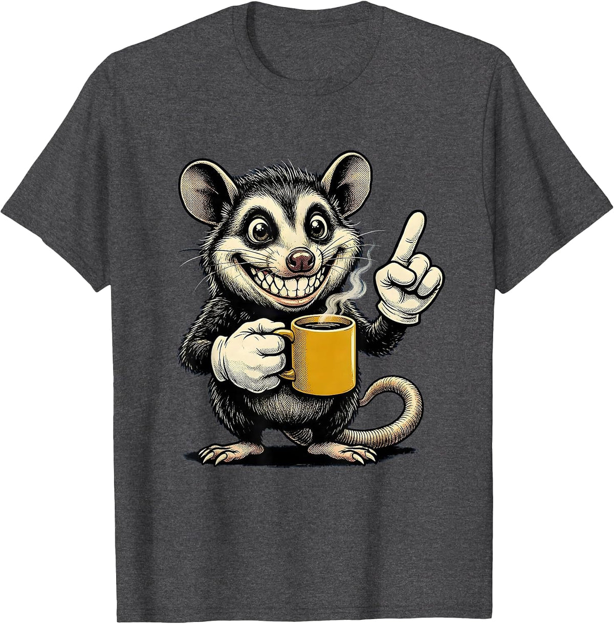 Original Opossum Retro Cartoon Christian Coffee Humor T-Shirt - Dark Heather Grey