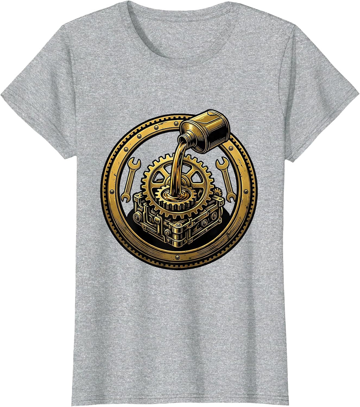 Oil Can Engine Gear Mechanic Illustration T-Shirt - Heather Grey